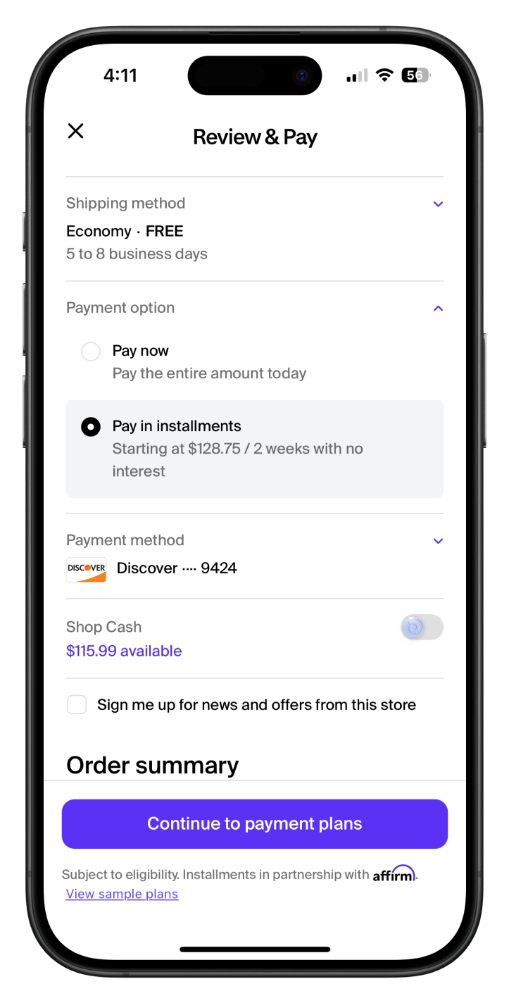 Screenshot of Installments project interface